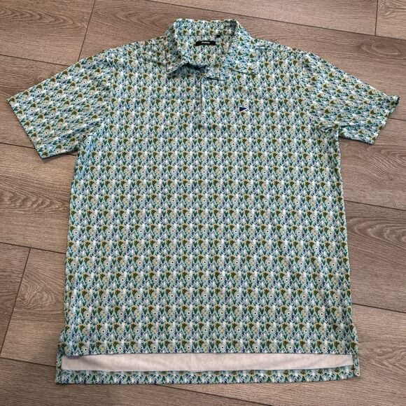 Breezy Golf Polo Men's XL Green Performance Cactus All Over Print Graphic Preppy - Picture 2 of 7